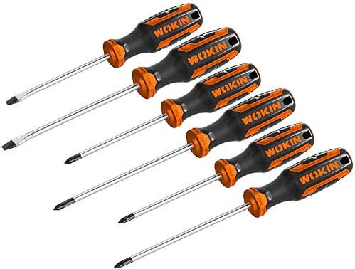 Wokin Set De Tournevis 6 PCS - Plats Et Cruciforme en Chrome Vanadium, Poignées Ergonomiques, Embouts Magnétiques - Coffret Tournevis Professionnel Et Bricolage