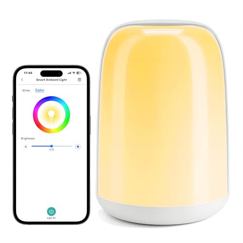 Meross Lampe de Chevet Tactile WiFi, Veilleuse LED Compatible avec Apple HomeKit, Alexa et Google Home, RGBWW Lampe de Table Multicolore Dimmable avec Commande Vocale et Contrôle à Distance