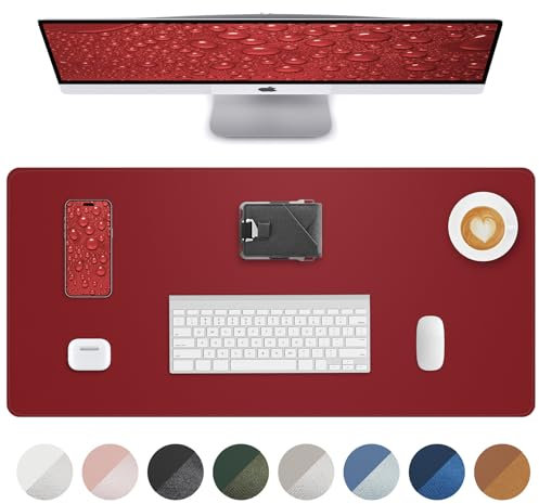 Schreibtischschutz aus Leder, rote Büromatte, rutschfeste PU-Laptop-Lampe, wasserdichter Schreibblock für Büro und Zuhause (Rot, 80 x 40 cm)