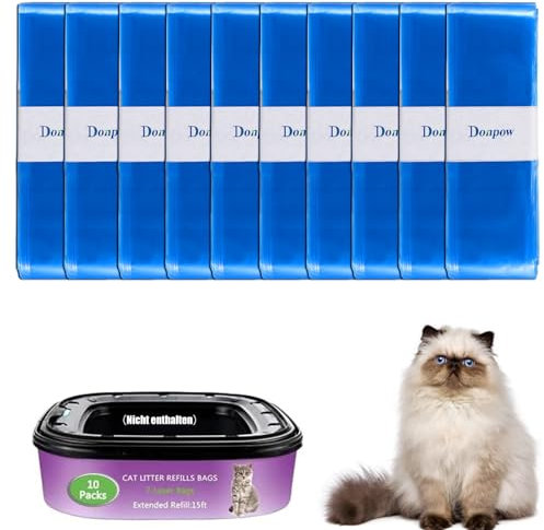 Sac Litiere Chat, 6,5m Sac a Litiere Pour Chat 10Pcs Sac Poubelle Litiere Chat Recharges De Litière Compatible Avec Litterlocker/Litter Genie, Boîte Non Incluse