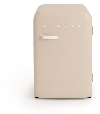 CREATE / RETRO FRIDGE 83.5 OFF WHITE/Kühlschrank in Sand, Griff Cremeweiß / 98W, niedriger Verbrauch, 2 Ablagen, Temperaturregler, Flaschenhalter, 56x54x84cm