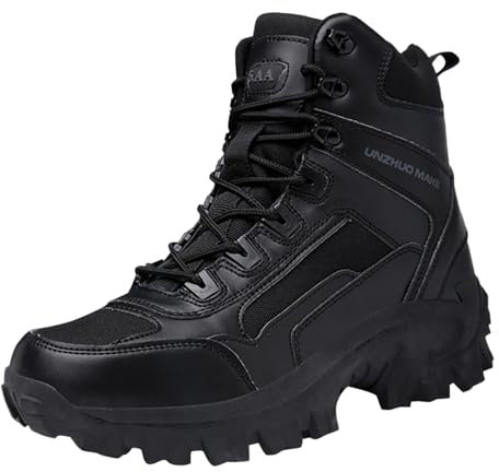 EJIMUQO Offerte Black Friday Stivali Da Trekking Uomo Impermeabili Stivali Alti Da Caccia Uomo Pelle Stivaletti Texani Bassi Stivali Neri Alti Pelle Stivali Sopra Al Ginocchio Con Tacco