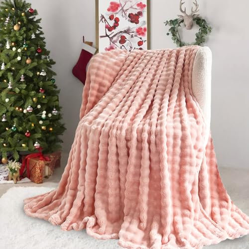 Kuscheldecke Milchsamt Blasen Decke Super Soft Wohndecke Dick 450 G/M² Flanell Decke Couchdecke Warme Überwurfdecke Sofadecke Vielseitig Blanket Für Bett Sofa Schlafzimmer Büro Rosa 160 x 200cm