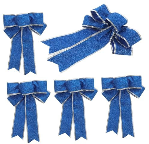 KOMBIUDA 5 Stück Glitzernde Stoff Weihnachtsschleifen Blau Große Knotenbänder Für Weihnachtsbaum Dekoration Tür Und Geschenkverpackung Weihnachtsdeko
