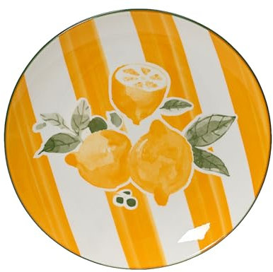 Decoris Plato de desayuno de 19 cm, porcelana con diseño de limones, platos de desayuno, plato de postre, platos llanos, platos de verano, amarillo y blanco