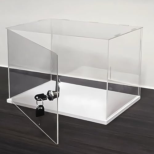 PXAMORTEL Transparente Acryl-Vitrine, abschließbare Vitrine, kleine Kunststoff-Vitrinen für Puppenspielzeug, stapelbare Aufbewahrungsbehälter mit Sockel (40 x 30 x 30 cm)
