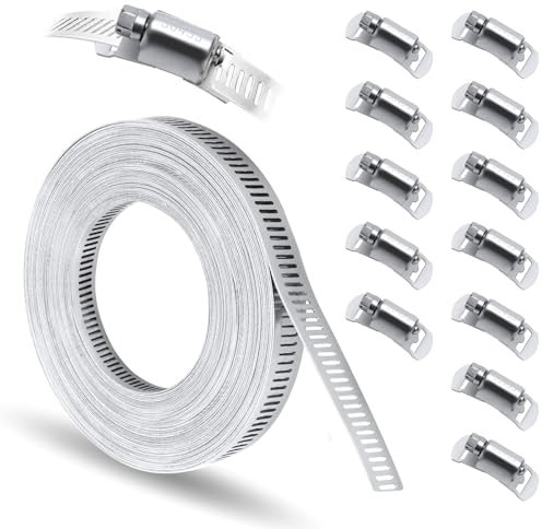 Samamoca Schlauchschellen 304 Edelstahl,5M Lochband Metall + 12 Stück Befestigung,Rohrschelle für Haushaltsgasrohre,Diy Schlauchschellen Set,für Wasser Rohr, Tank, Gas Rohr, Kühler, Automobil Tubing