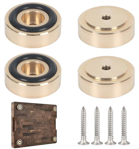 Lot de 4 Pieds de Planche à découper en Laiton de 3 cm avec Patins antidérapants - Pieds de Planche à découper dorés avec Pieds en Caoutchouc de Silicone et vis pour Meubles, chaises, armoires