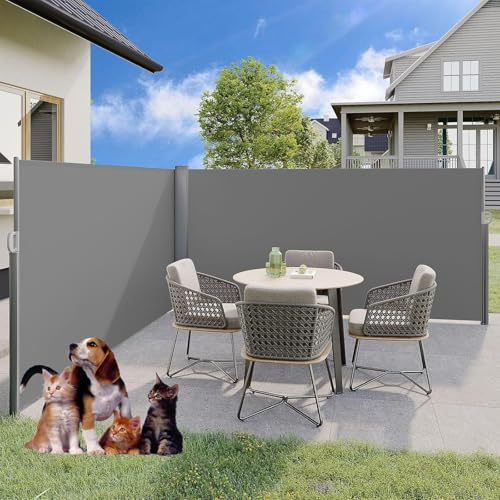 Einziehbare Seitenmarkise, Doppelt Faltbarer Sichtschutz Sichtschutzzaun Wasserdicht UV-beständig Sichtschutzmarkise for Innenhof, Dachterrasse(D,1.5 * 8m/4.92 * 26.24ft)