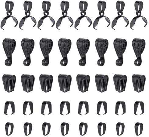 CRAFTYMELODY 40 Stück 5 Stile Edelstahl Schnappverschluss Schwarzer Haken Klemmclip Eispickel Klemmverschluss Anhänger Baumelnde Charms Verbinder Verschlüsse