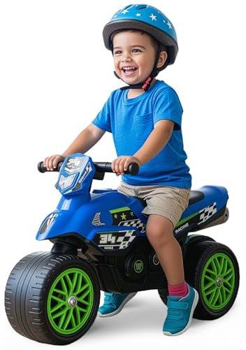 Waddle Kids Motorcycle Balance Bike - Toddler Ride on Toys w/Sounds, Wide Wheel Base, Rubber Coated Wheels, Foot to Floor Toddler Car Up to 44 Lbs, Motorbike for Kids Ages 18 Months to 3 Yrs, Blue