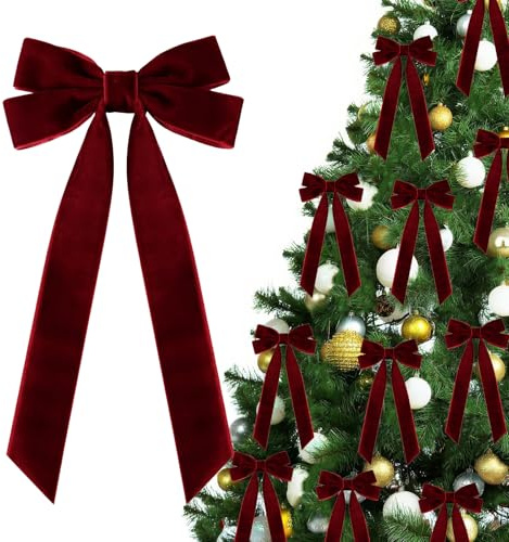 Nymora 12 pcs Wine Red Velvet Bows with Twist Ties for Christmas Tree Decorations Christmas Decorative Bows Christmas Bow Christmas Bows Decorative Xmas Decor Wreath Ornament