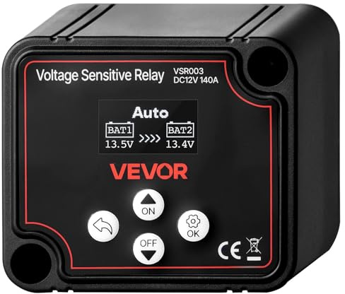 VEVOR Relais Sensible à la Tension 12 V 140 A Isolateur de Batterie Double Intelligent VSR Manuel et Automatique pour Batteries Lithium-ion Plomb-acide pour Voiture Camion Camping-car UTV VTT Bateau