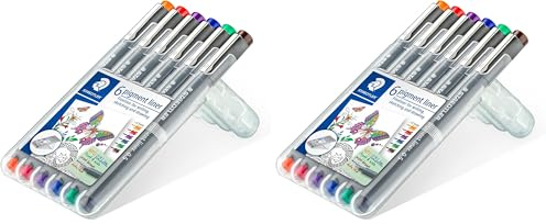 STAEDTLER 30805-SSB6 Pigment Liner Pens - Assorted Colours, 0.5 mm (Set of 6) (Pack of 2)