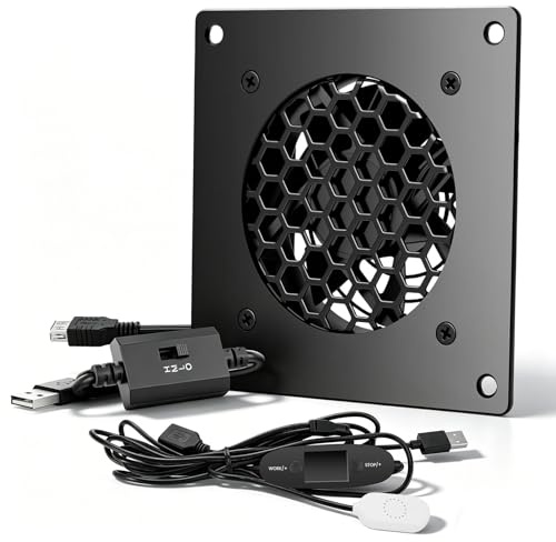 Ghekkli 120mm USB Lüfter mit Präziser Temperaturregelung, 3 Geschwindigkeiten, Doppelkugellager Ventilator mit Aluminium-Panel, Schranklüfter 8cm für Router, PS5, Xbox & Receiver