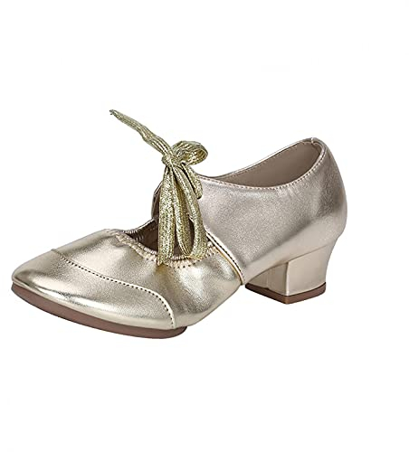 Damen Tanzschuhe Latein Tango Salsa Schuhe Blockabsatz Elegante Pumps Brautschuhe mit Riemchen Geschlossen Celucke (Gold, EU39)