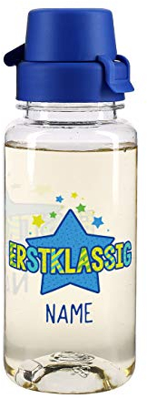 Striefchen® Erstklassige Trinkflasche für Kinder 400 ml mit Namensaufdruck BPA frei zum Schulanfang Blau