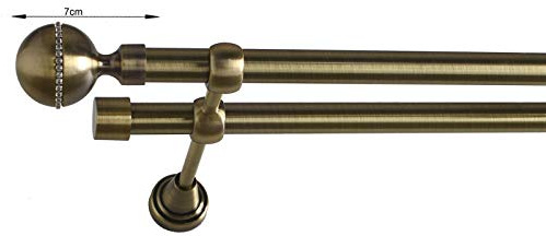 Sento 19/19mm Metall Gardinenstange Vorhangstange 2-läufig Messing Antik Classic Ida 180 cm