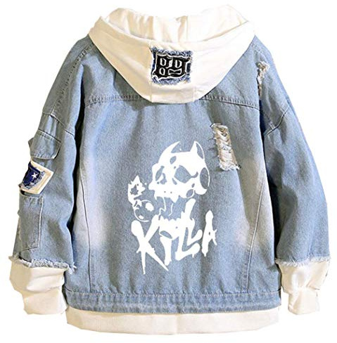 WANHONGYUE Anime JoJo’s Bizarre Adventure Hooded Denim Jacket Unisex Cosplay Button Trucker Jeans Coat