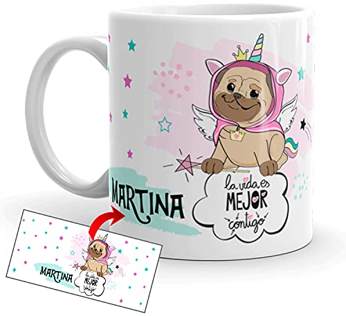 Kembilove Taza de Desayuno Personalizada de Unicornio Perro con Nombre niño o niña – Tazas Unicornio con Frases Divertidas y Motivadoras - Regalo Original Personalizados de Unicornio 12 de Cerámica