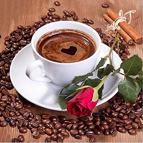 Bimkole 5D DIY Diamond Painting Zubehör Diamant Malerei Kit Tassen Blumen Kaffee Bohren voll Strass Set, Gemälde Malen nach Zahlen mit Dekoration 30 * 30 cm (d3-422)