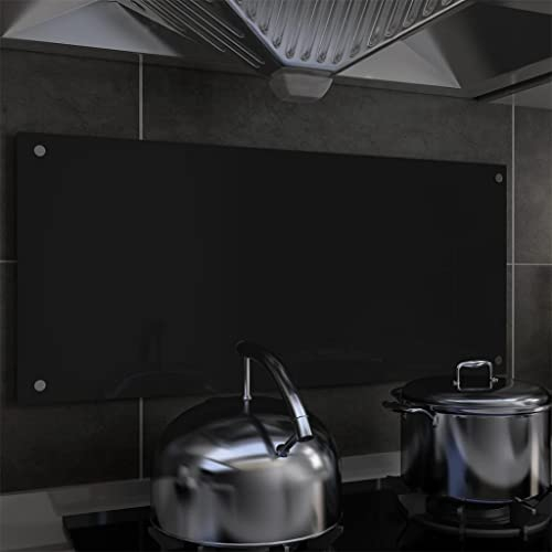 Festnight Kitchen Backsplash Wall Backsplash for Kitchen/Cooker Hood Black 90x40 cm Tempered Glass