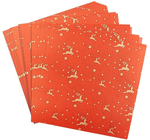 Ideen mit Herz Transparentpapier | 100 Blatt | Premium-Qualität | 110 g/qm | bedruckt | ideales Faltpapier zum Sterne basteln | transparentes Bastelpapier (Hirsche | rot & gold, 15 x 15 cm)