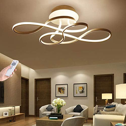LED Deckenleuchte Wohnzimmerlampe Dimmbar Mit Fernbedienung Deckenlampe 100W Modern Decke Schlafzimmerlampe Acryl Lampenschirm Aluminium Design Lampe Für Esszimmerlampe Bürolampe Küchelampe,Gold…