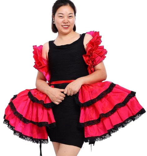 COSDREAMER Damen viktorianischer Petticoat Gothic Steampunk Rüschen Korsett Crop Hoop Rock (Rote Rose)
