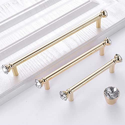 Fitting store Kristall mit Diamant Möbelgriffe Küchengriffe Schrankgriffe Türklinken Türgriffe Küche Griffe für Küchenschränke, Gold, Bohrlochabstand 19.2 cm
