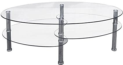 Dmora Table basse moderne avec deux plateaux, structure en métal et plateau en verre trempé, table de salon, cm 100x60h41, couleur transparente