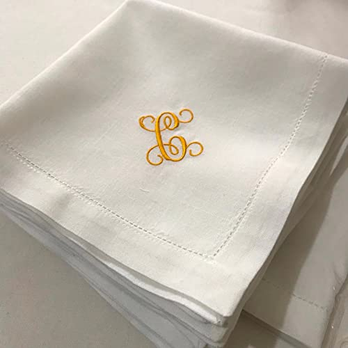 POLOC Monogramm bestickte weiße Dinner Cloth Servietten, personalisierte Servietten Housewarminggeschenk Hochzeitsserviette