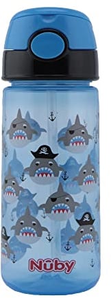 Nuby - Becher aus PP mit weichem Trinkhalm und Druckknopf - Trinkhalmflasche für Kinder und Kleinkinder - 540 ml - Blau - 3+ Jahre