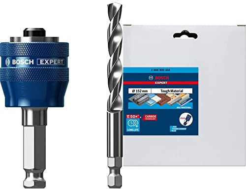 Bosch Professional 1x Expert Power Change Plus Lochsäge-Systemadapter (Ø 7,15 mm) + 1x Expert Tough Material Lochsäge (für Holz mit Metall, Ø 152 mm, Zubehör Schlagbohrmaschine)