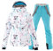 HOTIAN Damen Schneeanzug, Wasserdicht Winddicht Winter Warme Schnee Skifahren Sätze,für Wandern Klettern Isoliertes Snowboarden WH+BU S