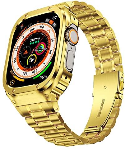 MioHHR Correa de acero inoxidable con funda compatible con Apple Watch Series 8(49mm),Correa resistente con funda protectora de metal para iWatch Band Men