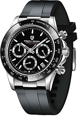 Pagani Design Herrenuhr Saphirglas Chronograph Edelstahl Wasserdicht Leuchtende Uhr Japanisches Uhrwerk Herren Quarzuhr Uhr für Männer(Schwarz-64)