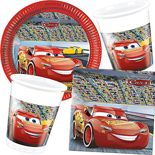 37-teiliges Party-Set * CARS III * mit Teller + Becher + Servietten + Luftballons für eine Rennwagen-Party | Kindergeburtstag Kinder Set Deko Kinder Geburtstag Rennautos