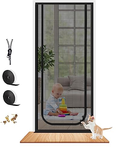 Dixutzi Reinforced Cat Screen Door Fits Door Size 36''x 80'', Heavy Duty Pets Proof Screen Door with Zipper, Prevent Dogs Cats Running Out from Home (Black)