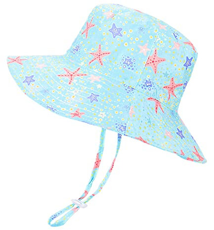 LACOFIA Sombrero de Sol Bebé Gorro Verano para Niñas Sombrero Playa de ala Ancha UPF 50+ Proteccion Solar con Correa Ajustable para Barbilla Azul Claro 4-6 años