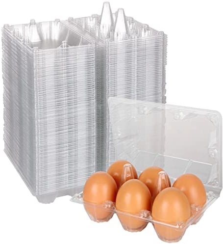 FVIEXE 100PCS Egg Cartons Cheap Bulk, Each Holds Half Dozen Eggs (6 Eggs), Plastic Chicken Egg Carton Egg Tray Egg Cartons Holder for Family Pasture Farm Market, Large Size