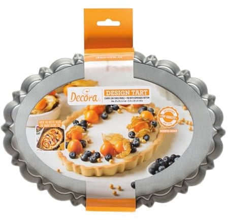 Decora, 0075055 Kuchenform mit beweglichem Boden, Maße: 29 x 20 x 3 cm, aus antihaftbeschichtetem Stahl, oval, macht es einfach, die Kuchen zu entformen, Designlinie