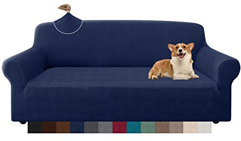 Granbest Stilvolle Rhombus Dicke Sofabezug 3 Sitzer Elastische Modestoffe Couchbezug rutschfest Sofaschutz für Kinder Haustiere Wohnzimmer (3 Sitzer, Marineblau)