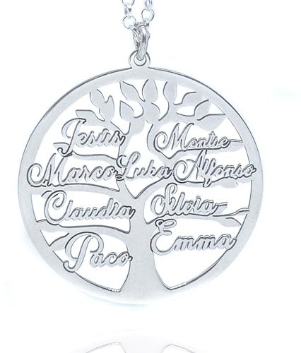 Rincón del Artesano Hecho a Mano Málaga -Collar Árbol de la Vida Personalizado con Nombres - Fabricado en Plata de Ley 925/1000 - Modelo STD 30mm, Opcional hasta 9 Nombres - Regalo Madres o Abuelas.