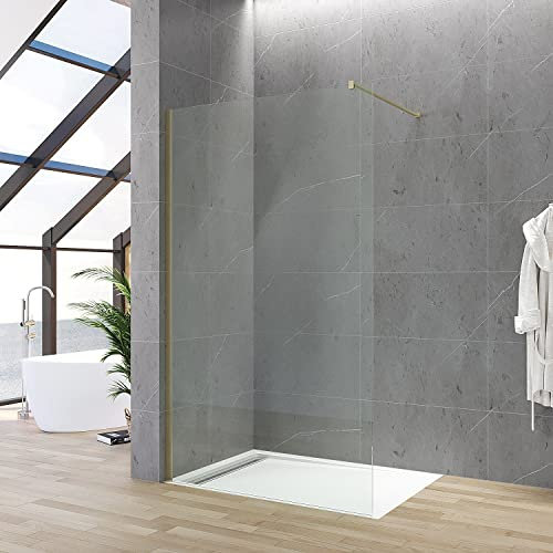 Duschwand für Dusche 90x200cm Gold Duschabtrenung Duschtrennwand Glas 8mm Easy-clean Nano Glas Walk in Dusche Glas mit Stabilisator