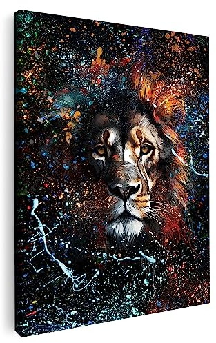 Artmazing | Bild Löwe Bunt | Pop Art Bilder | Löwe Bild Leinwand | Löwenbilder Modern | Leinwandbilder Wohnzimmer modern | Bild Löwe groß | Bilder Leinwand Modern | Löwen Bild hochkant | Wandbild