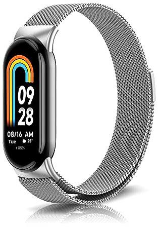 PaceBid Bracelet pour Xiaomi Smart Band 10/Band9/Smart Band8, métal en Acier Inoxydable Ajustable Magnétique Bracelet de Montre pour Xiaomi Mi Band 10/Band8/Band9 - Argent