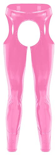 iEFiEL Herren Strumpfhosen Wetlook Glanz Lack-Optik schwarz Leggings Hosen Unterwäsche Ouvert-Pants M L XL XXL X Rosa XXL