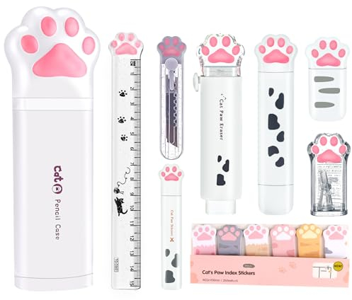 PANDENNER Cute School Supplies, Cute Stationary,Valentines Day Gifts,Birthday Gifts,Including Pencil Sharpener,Eraser, Correction Tape, Ruler, Mini Scissors,Utility Knife, for Cute School Supplies