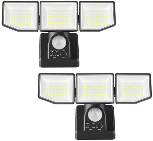 YTKIH LED Strahler mit Bewegungsmelder Außen, 6000LM 38W Superhell Außenstrahler mit verstellbaren 3 Köpfe, 6500K Kaltweiß LED Scheinwerfer, IP65 Wasserdicht Aussenleuchte für Garage,Garten,Hof(2pcs)…